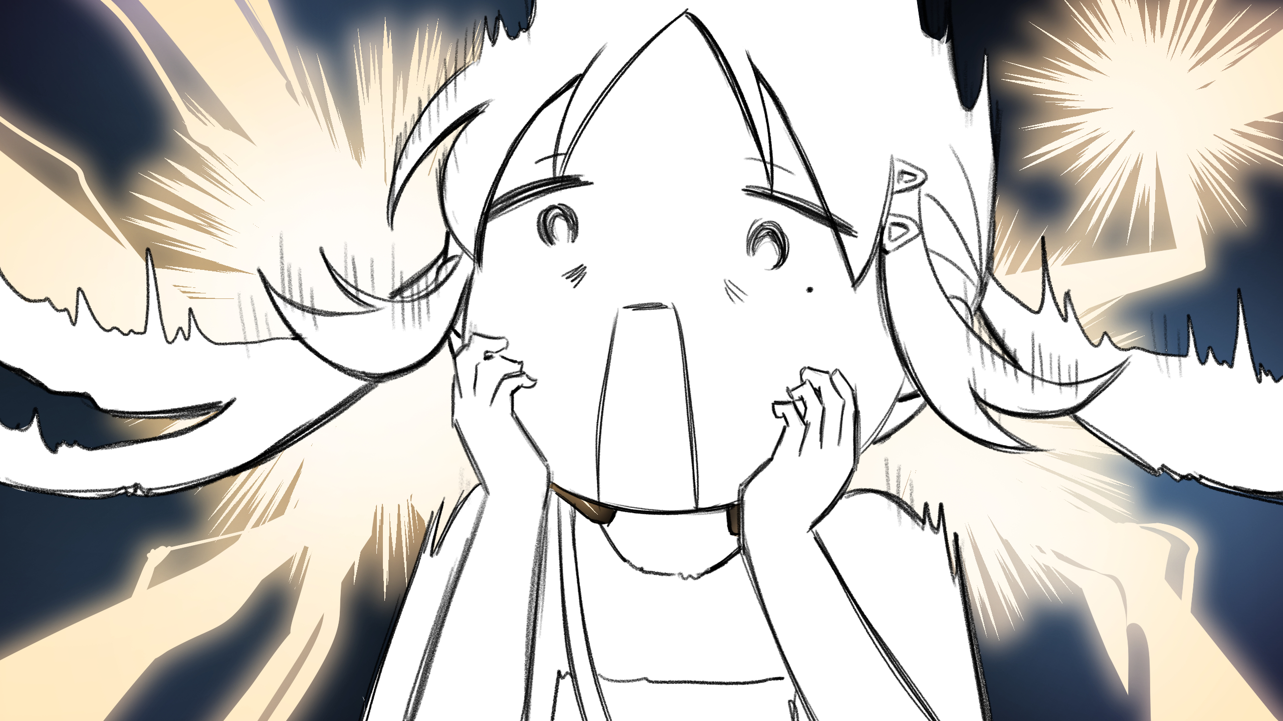 BNI 2 – Keyart 18_3 A key art of Mei being incredibly shocked over something. Lightning can be seen adorning the background to amplify the mood.